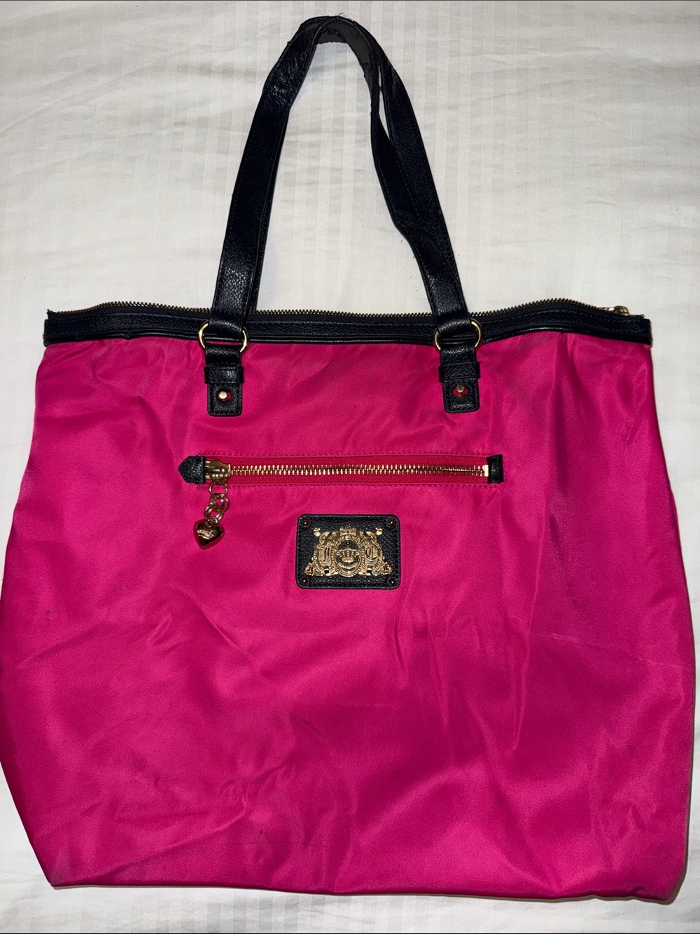 Juicy Hot Pink Nylon Tote Bag Navy Straps